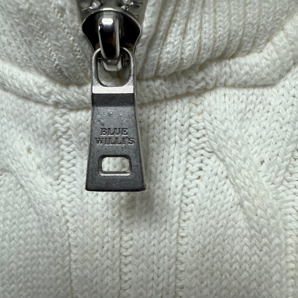 Blue Willi's Mens Cream Cable Knit Quarter Zip Sweater Size Large - Picture 5 of 11